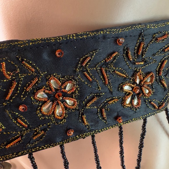 Belly dance Beaded Coin Belt Brown Gold Floral Embroidered Boho Hip Scarf Tier - Picture 7 of 8